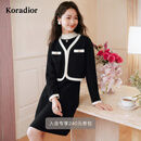 珂莱蒂尔【美丽诺羊毛】商场同款冬季新款香风两件套连衣裙 黑色 M