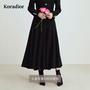 珂莱蒂尔秋季款法式优雅100绵羊毛过膝保暖A型中厚半身裙 黑色 M