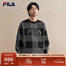 FILA 斐乐官方马上起飞情侣长袖毛衣女编织衫休闲棋盘格套头上衣男