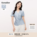 珂莱蒂尔2025年夏季新款醋酸面料褶皱设计感短袖雪纺衬衫女优雅上衣 淡群青 XL