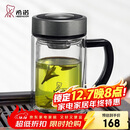 希诺（heenoor）双层玻璃杯带把手高档泡茶杯子男家用办公透明水杯XN-9321 435mL