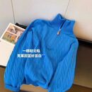 蓝色半拉链毛衣女2025秋冬新款宽松休闲减龄半高领显瘦针织衫上衣 蓝色 XL 推荐体重120-140斤