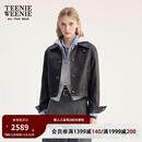Teenie Weenie小熊女装皮衣2025秋季新款简约气质时髦短款翻领外套 黑色 S