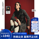 朗姿法式气质小香风收腰新年a字裙2025秋季新款高级感长袖连衣裙 黑色2 M