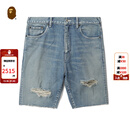 BAPE BLACK男装25年春夏猿人徽标做旧破洞牛仔短裤P6503MK 蓝色BLX XL
