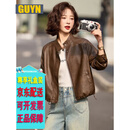 GUYN轻奢外套2025新款小皮衣外套女短款酷飒气质洋气休闲复 棕色 L