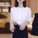 法式高级感白色木耳边长袖衬衫女2025新款春秋时尚洋气显瘦上衣 白色 L 建议100-118斤