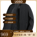 UOSO男士运动夹克高端商务休闲男装中年爸爸春秋季棒球领格子外套风衣 黑色 10XL 默认尺码2