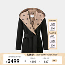PORTS宝姿女装2024秋季新款LOGO提花连帽羊毛大衣ALT9C008UZW022 黑色印花-1 常规 L （8）