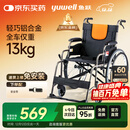 鱼跃 (yuwell)手动轮椅车H062折叠老人轻便免充气铝合金旅行手推代步