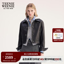 Teenie Weenie小熊女装皮衣2025秋季新款简约气质时髦短款翻领外套 黑色 S