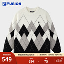 FILA FUSION斐乐潮牌情侣款编织衫2025冬新款宽松菱格纹套头毛衣 正黑色-BK L 175/96A/L
