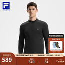 FILA 斐乐官方男子针织长袖上衣25冬季新款健身运动加绒长T抓绒打底衫 深黑-BK L 175/96A/L