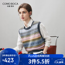 科蒙博卡2025秋冬新款费尔岛提花羊绒背心女装圆领偏厚条纹针织毛衣马甲 深空灰 L