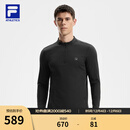 FILA 斐乐官方男子针织长袖上衣25冬季新款健身运动加绒长T抓绒打底衫 深黑-BK L 175/96A/L