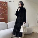 卡搭（kraallda）貂皮大衣女2025冬新进口天鹅绒整貂长款立领时尚年轻水貂皮草外套 黑色 L  115-130斤