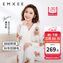 嫚熙（EMXEE）唐艺昕同款秋冬季睡衣小熊半边绒亲子装孕妇怀孕期月子服 小熊白色【7A抗菌防螨】 L【奢柔半边绒】