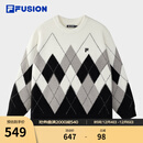 FILA FUSION斐乐潮牌情侣款编织衫2025冬新款宽松菱格纹套头毛衣 正黑色-BK L 175/96A/L