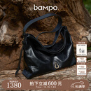 半坡饰族（bampo）中号绵绵包hobo托特包头层牛皮大容量单肩斜挎包软包圣诞礼物 墨碳黑（中号升级拉链款）