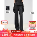 朗姿纯羊毛直筒阔腿条纹西裤2025秋季新款灰色百搭通勤职业西装裤 深灰色2 L