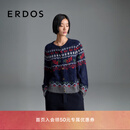 ERDOS 25秋冬圆领虚提复古费尔岛休闲百搭女开衫羊绒衫 午夜蓝 M 165/84A