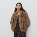 MSBEAST野兽小姐 进口蓝狐坎毛晕染色V领短款狐狸毛皮草外套女丨霜华映月 晕染琥珀棕 M