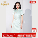 乔万尼2025新款夏连衣裙新中式旗袍三醋酯复古优雅收腰显瘦ET2E242401 薄荷绿 L