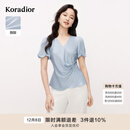 珂莱蒂尔2025年夏季新款醋酸面料褶皱设计感短袖雪纺衬衫女优雅上衣 淡群青 XL