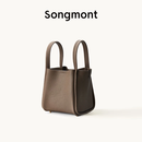 Songmont中号菜篮子女设计师款头层牛皮大容量通勤手提包【张婧仪同款】 大象灰 帆布内胆 现货