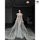 TLXT婚纱新娘主纱拖尾鱼尾轻婚纱2025新款新娘法式出门纱一字肩重工主 婚纱鱼尾裙（送七件套） S