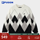 FILA FUSION斐乐潮牌情侣款编织衫2025冬新款宽松菱格纹套头毛衣 正黑色-BK S 165/88A/S