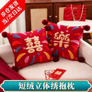初构想喜字结婚喜庆一对婚庆婚房客厅沙发红色新婚靠垫床上床头靠枕装饰 【彩虹喜+乐】2个带枕芯