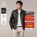 哈吉斯（HAZZYS）男装 秋季【羊皮革】外套户外机车风翻领皮衣男ALVZU0CCX59 黑色BK L （175/96A 48）