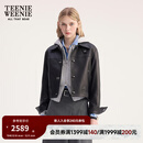 Teenie Weenie小熊女装皮衣2025秋季新款简约气质时髦短款翻领外套 黑色 S