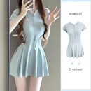 邦帛世连衣裙式泳衣女2026新款春季遮肉显瘦柔软运动平角裤大码泳装女生 连体泳衣【粉灰色】 均码 适合（100-135）