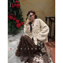 三吉黑花【绥香】国风珠片绣秋冬羊羔毛绒外套女新中式2025超火厚 玉白(毛绒内里) M