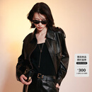 仿佛FF仿佛短外套女新款黑色皮衣翻领气质时尚复古上衣飒帅小个子 黑色 S (160)