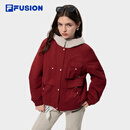 FILA FUSION斐乐官方潮牌棉服女2026春新款休闲宽松拼色外套连帽夹克