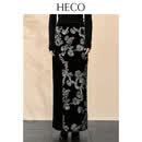 HECO【暗光】新中式国风亮片重工丝绒马甲女外搭2025冬新款两件套装 黑色半裙 M