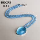 宝卡伊（BOCRE）天然海蓝宝吊坠女宝石级冰种巴西老矿海蓝宝项链毛衣链送鉴定证书 7-8g银镶椭圆配5.5-6mm珠链-45cm