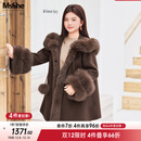 MsShe【100%绵羊毛狐狸毛斗篷大衣】大码女装2025款冬装毛呢外套 拿铁色现货 2XL