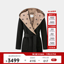 PORTS宝姿女装2024秋季新款LOGO提花连帽羊毛大衣ALT9C008UZW022 黑色印花-1 常规 S （4）