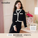 珂莱蒂尔【美丽诺羊毛】商场同款冬季新款香风两件套连衣裙 黑色 S