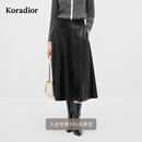 珂莱蒂尔秋季款高腰显瘦A字裙女真皮绵羊皮革中长款简约半裙 黑色 L