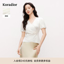 珂莱蒂尔2025年夏季新款醋酸面料褶皱设计感短袖雪纺衬衫女优雅上衣 本白 L