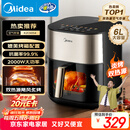 美的（Midea）小炎烤空气炸锅上下双热源 可视大视窗免翻面 家用智能触屏 6L实用大容量空气炸锅蒸烤一体KZC6054