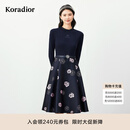 珂莱蒂尔冬季假两件羊毛【玫瑰裙】连衣裙女浪漫针织拼接长裙 暗青紫色 L