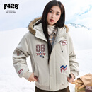 F426【赵露思同款】冬季新款美式复古连帽毛领派克棉服 灰白色 M