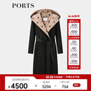 PORTS宝姿女装2024秋季新款LOGO提花连帽羊毛大衣ALT9C009UZW022 黑色印花 M （6）