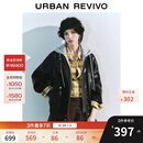 UR2025秋季新款女装时尚复古摩登撞色连帽皮衣外套UYL150030+ 正黑 M